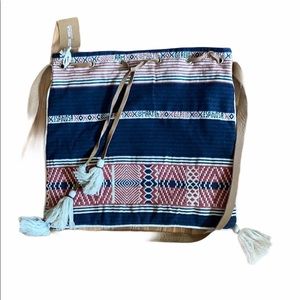 Star Mela Billie Woven X-Body Tote. Blue.